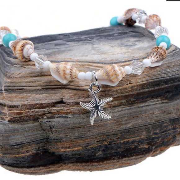 1 LEFT! 🐚 STARFISH & SHELL BEADED ANKLET BRACELET - Picture 3 of 6